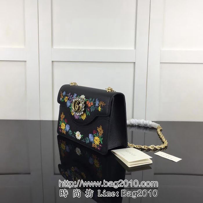 GUCCI古馳原單 新款高仿GUCCI新款專櫃品質原單貨實物實拍499617 克皮繡花鏈條單肩斜挎包 HY1210